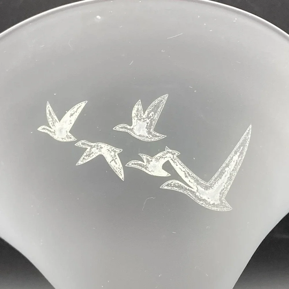 2 Grey Goose Vodka Frosted Martini Glass Cobalt Blue Swirl Base Flying Geese #5